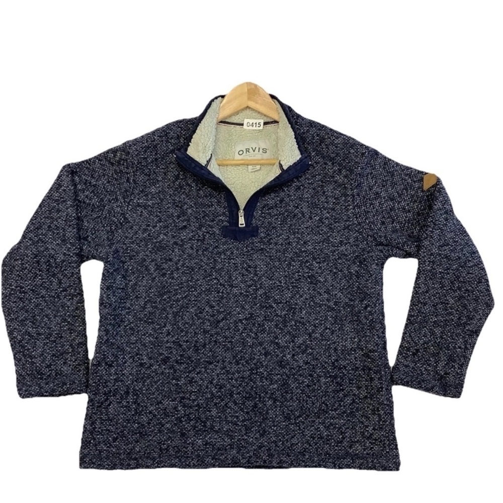 Orvis Sherpa Lined Quarter Zip Fleece Pullover Navy Blue
Men's Size M